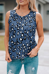 Blue Leopard Print Crew Neck Tank Top