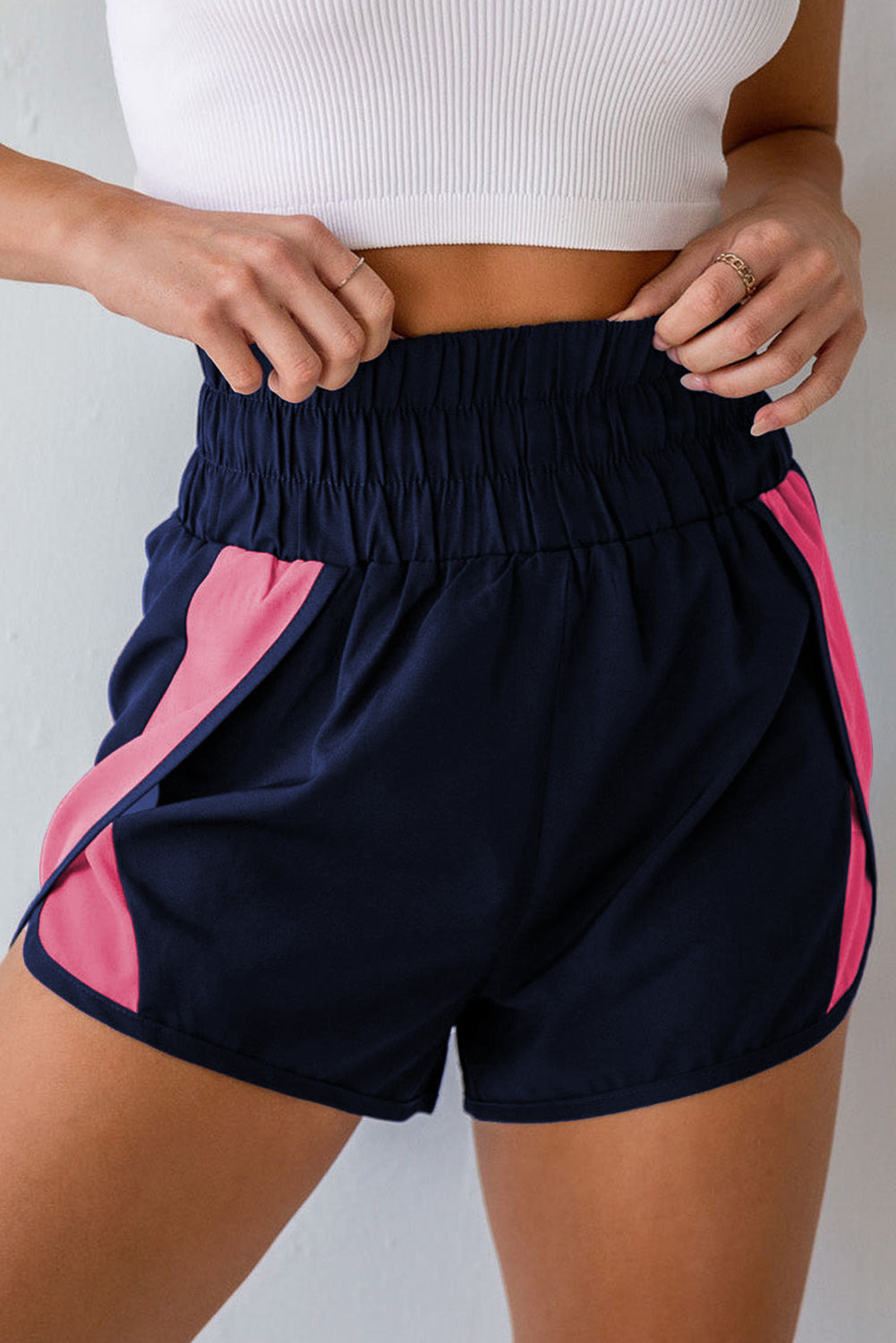 Pink Smocked Elastic Waist Athletic Shorts