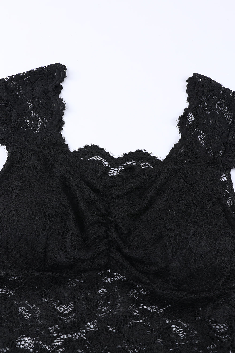 Black Floral Lace Scalloped Square Neck Bodysuit