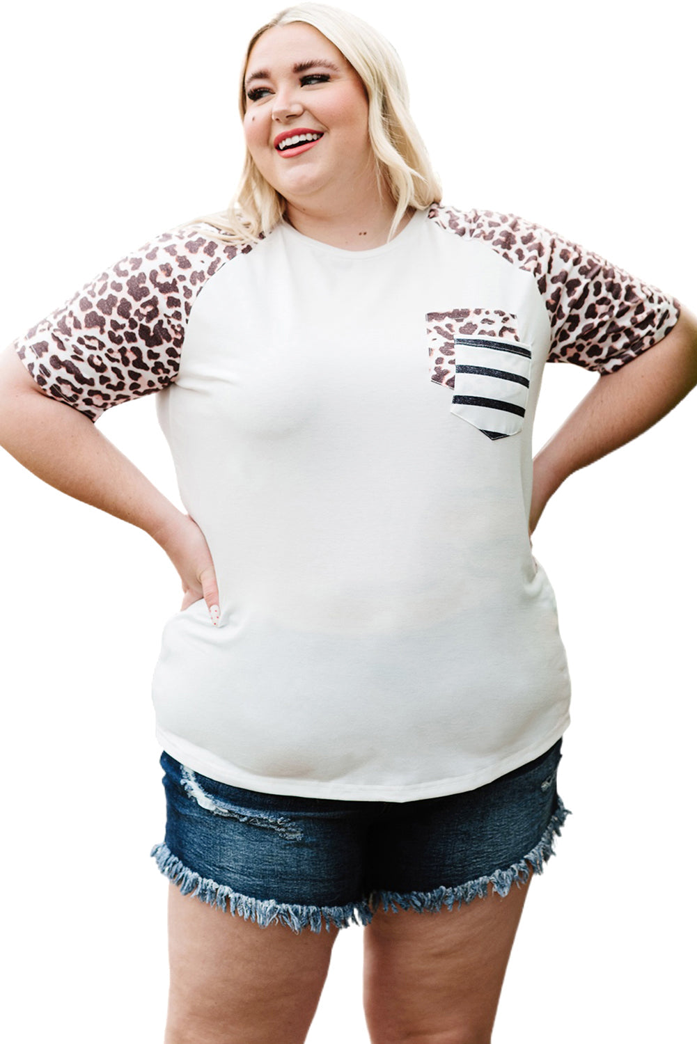 White Plus Size Double Pocket Top