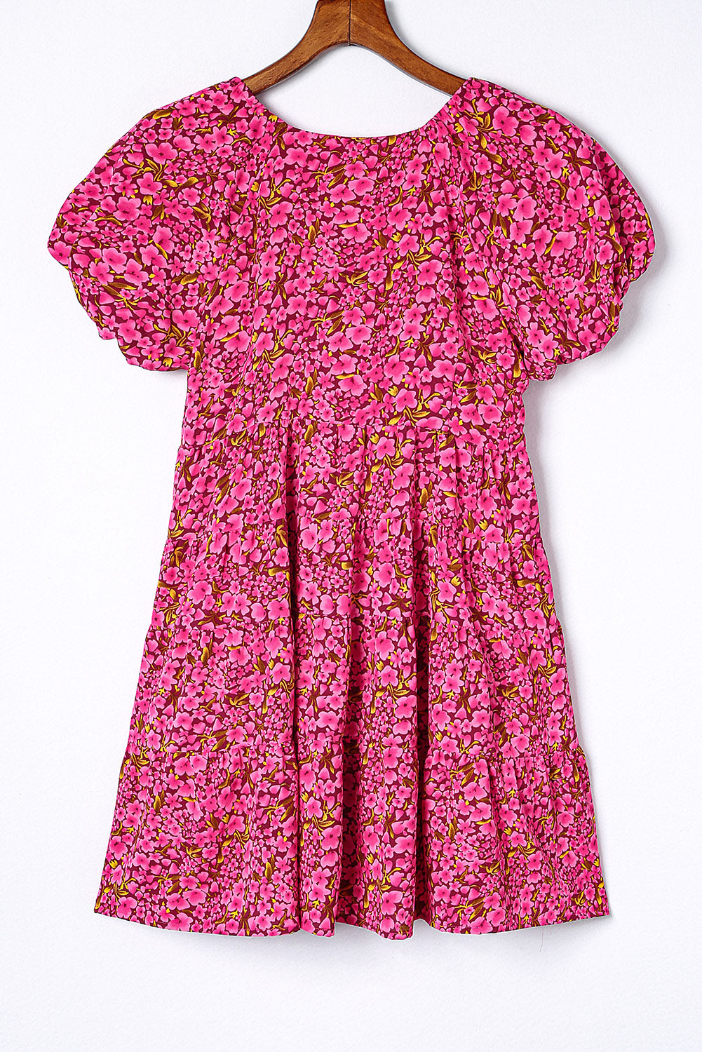 Khaki Floral Print Tiered Flutter Sleeve V Neck Top