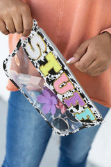 Black STUFF Cow Print Transparent Zipped Pouch