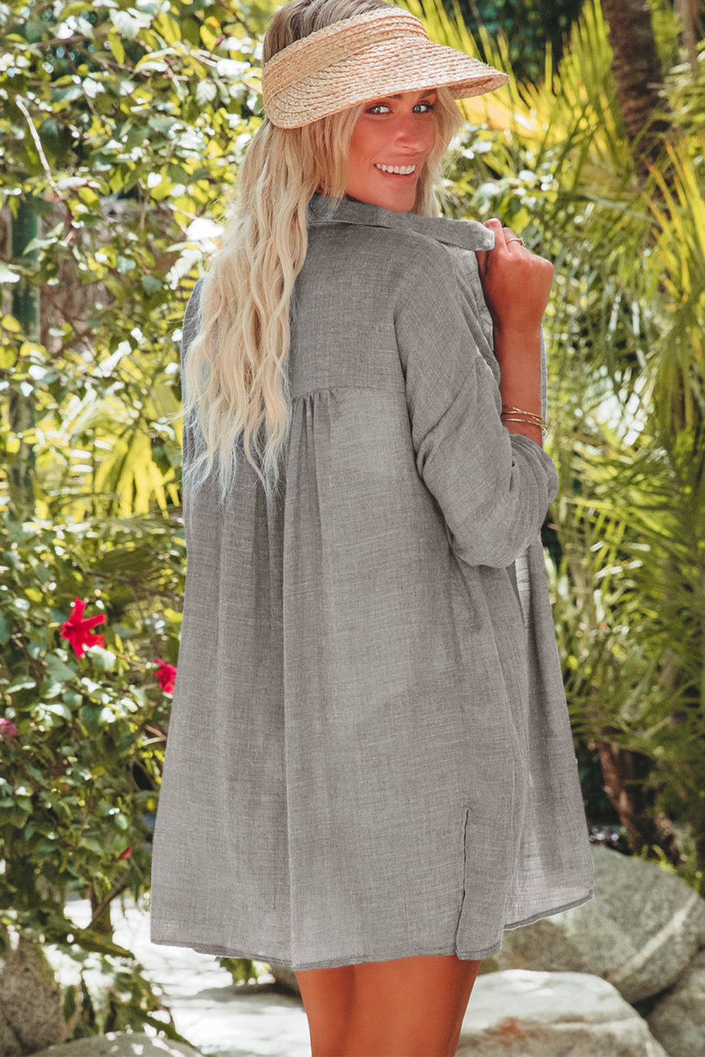 White Lightweight Shirt Style Beach Cover Up