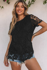 Black Lace Overlay Short Sleeve Top