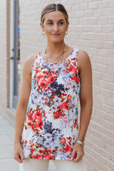 White Floral Print Sleeveless Top