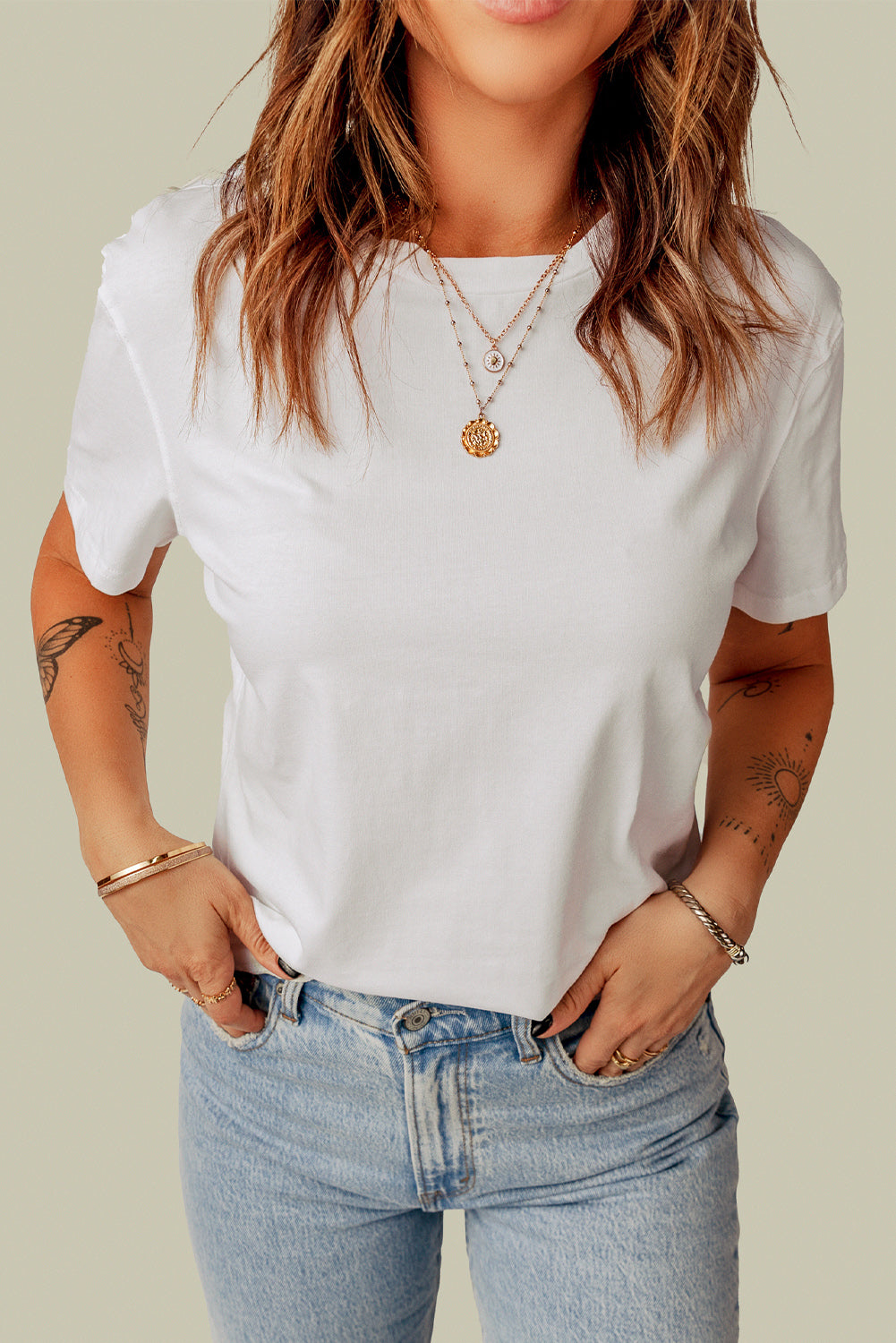 White Plain Crew Neck Short Sleeve Tee