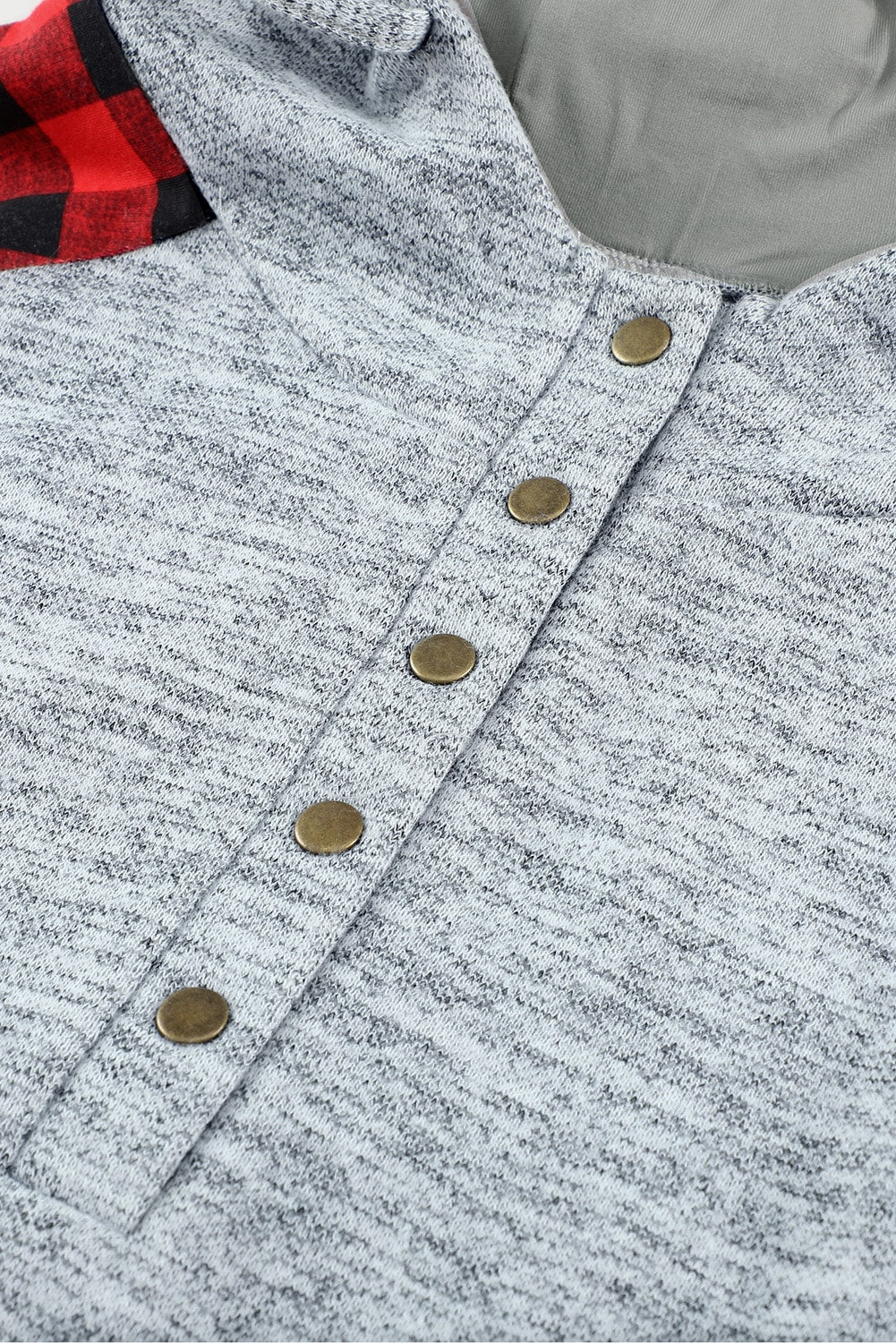 Red Plaid Splicing Kangaroo Pocket Buttoned Hoodie