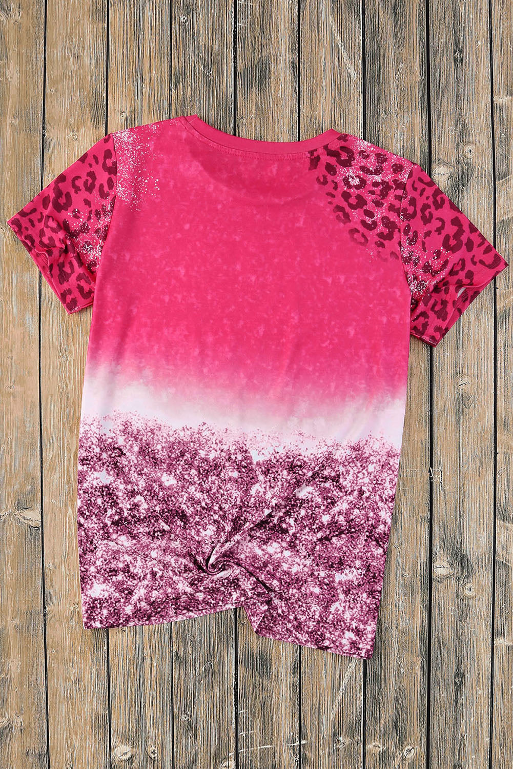 Pink Leopard Blank Bleached Graphic Print Short Sleeve T Shirt