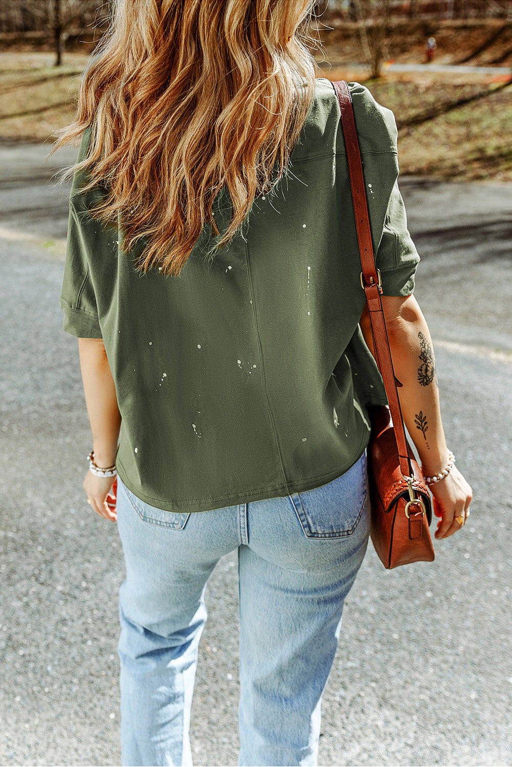 Pink Distressed Bleached Asymmetric Hem Short Sleeve Top