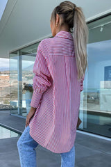 Striped Bishop Sleeve Side Slit Long Tail Shirt