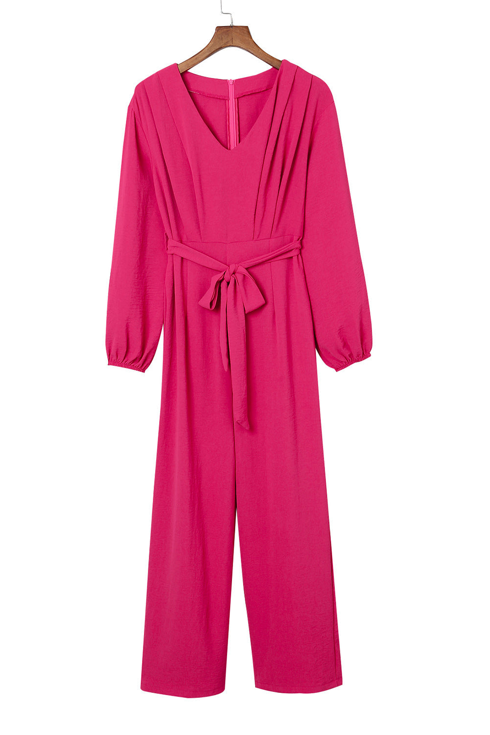 Rose Bishop Sleeve Belted Wide Leg Jumpsuit