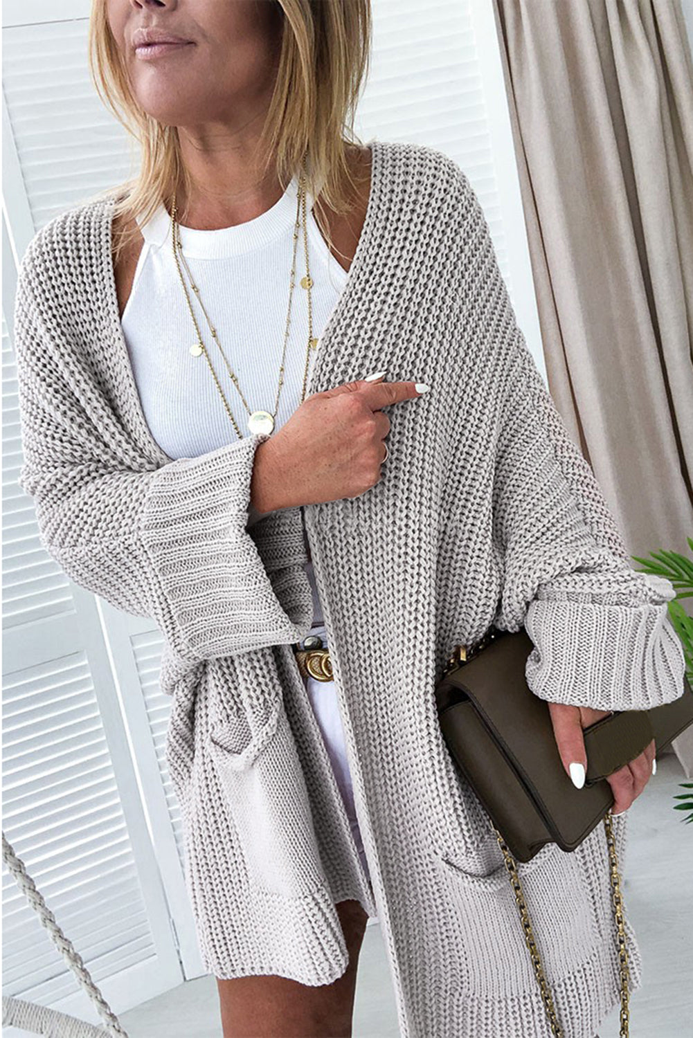 Black Oversized Fold Over Sleeve Sweater Cardigan