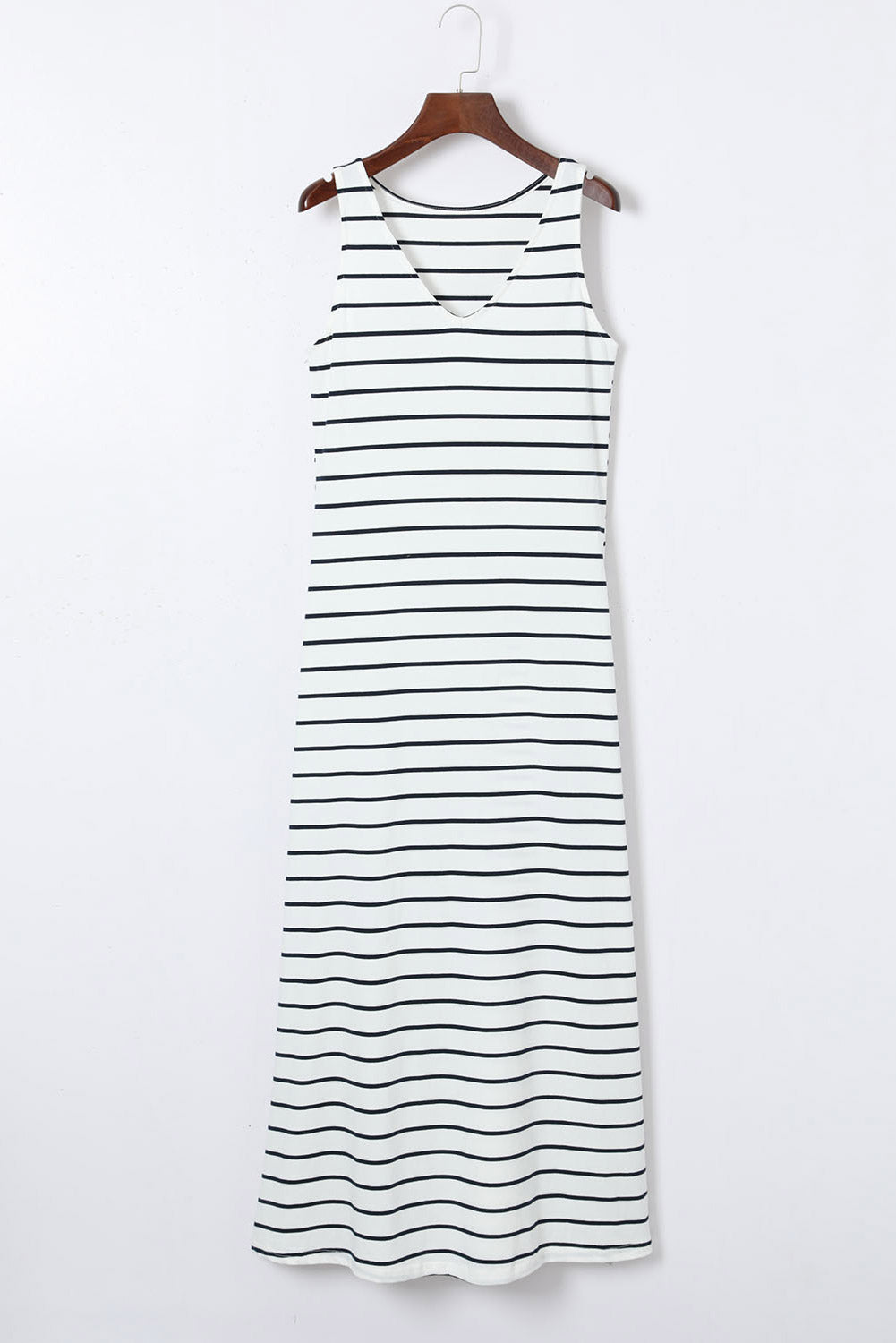 Blue Striped V Neck Sleeveless Maxi Dress
