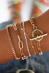 Gold Rhinestone Geometric 5-pcs Bracelet Set