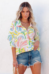 Multicolor Abstract Printed Turn-Down Collar Loose Shirt