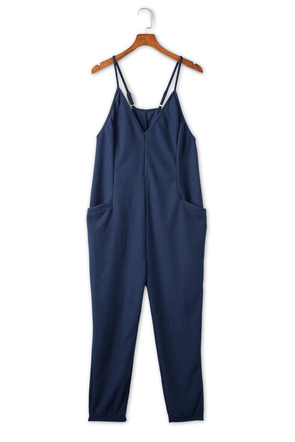Gray Textured Sleeveless V-Neck Pocketed Casual Jumpsuit