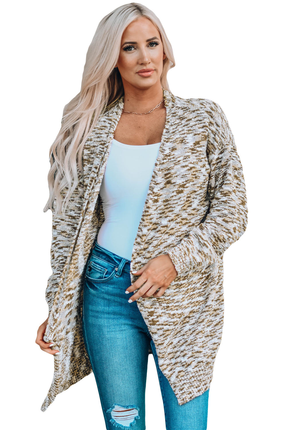 Brown Fuzzy Animal Knit Open Front Cardigan