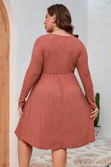 Red Plus Size Mineral Washed Ribbed Henley Dress