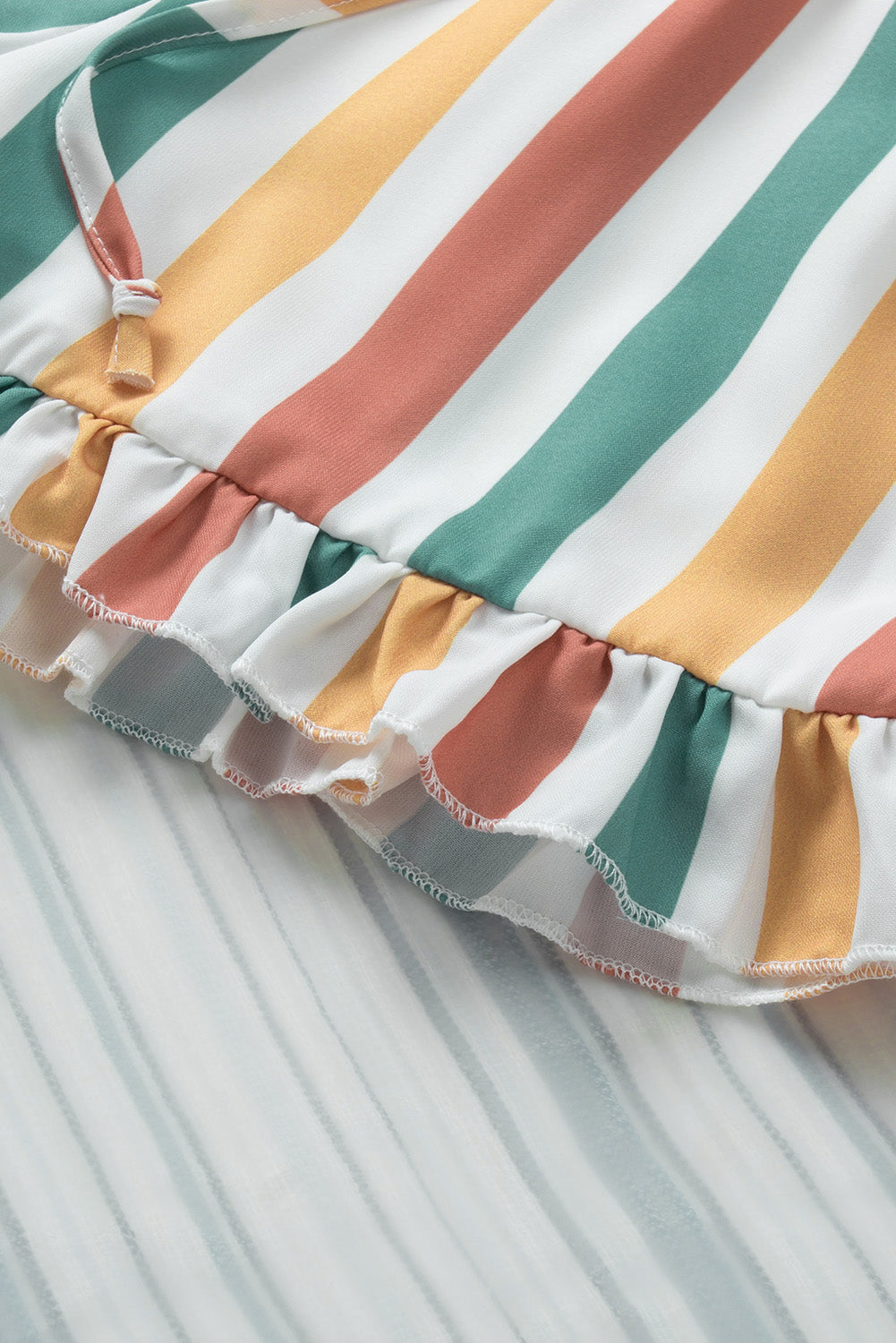 Multicolor Striped Ruffle Hem Drawstring Shorts