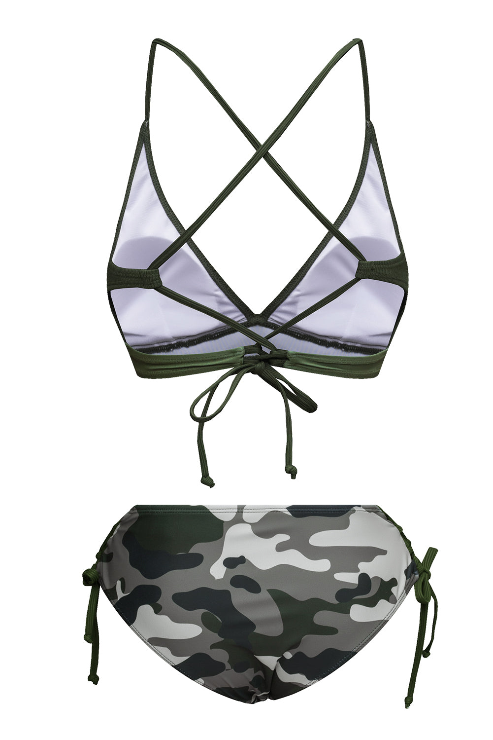 Green Ribbed Halter Camo Lace up Bikini Swimsuit