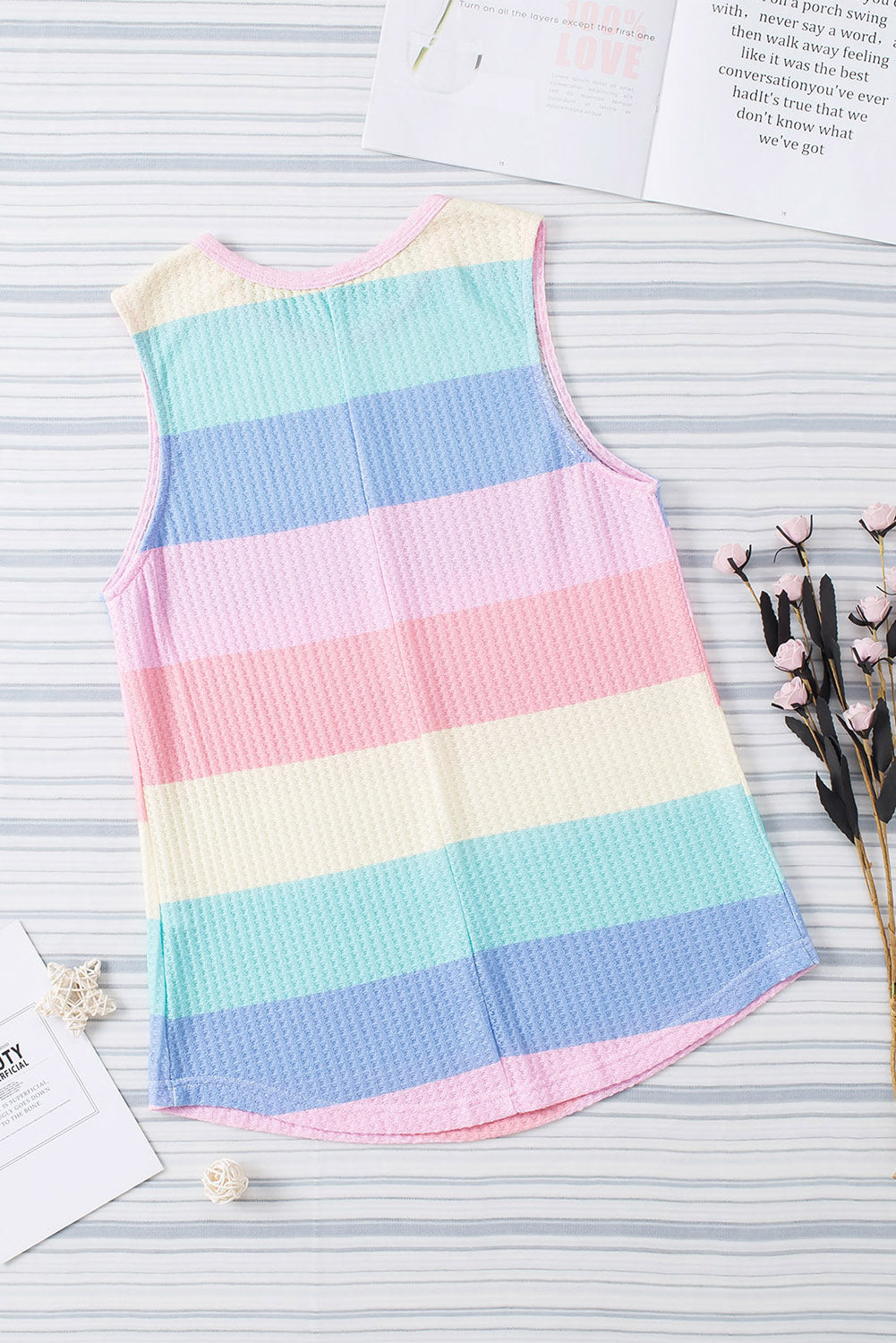 Multicolor Striped Print Tied Shoulder Flowy Tank Top