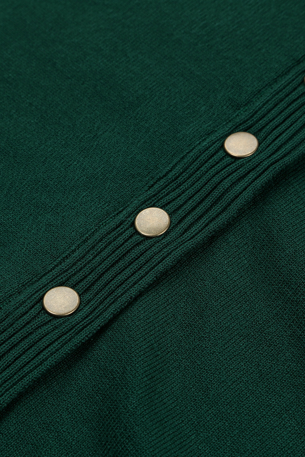 Green Lightweight Knit Ribbed Trim Snap Button Cardigan
