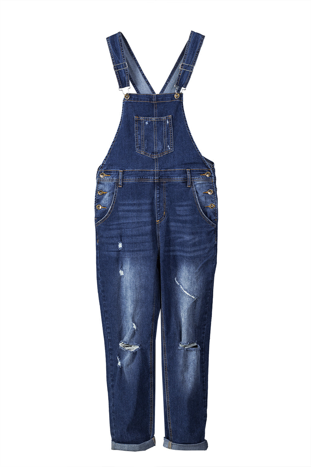 Black Distressed Bib Denim Overalls