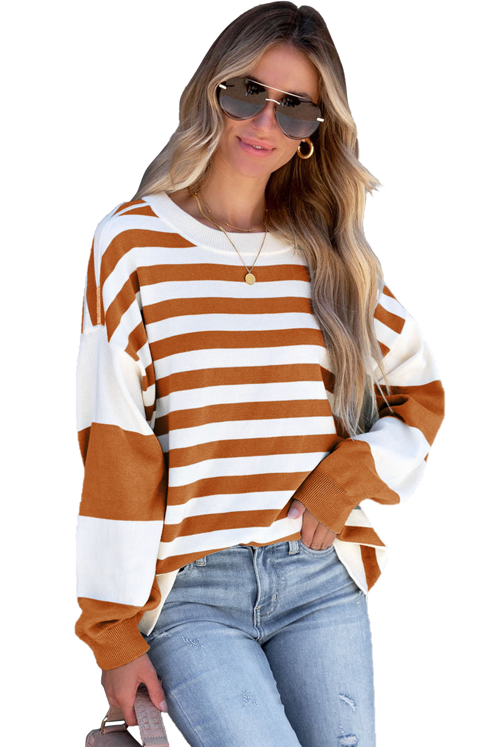 Stripe Drop Shoulder Striped Pullover Sweatshirt