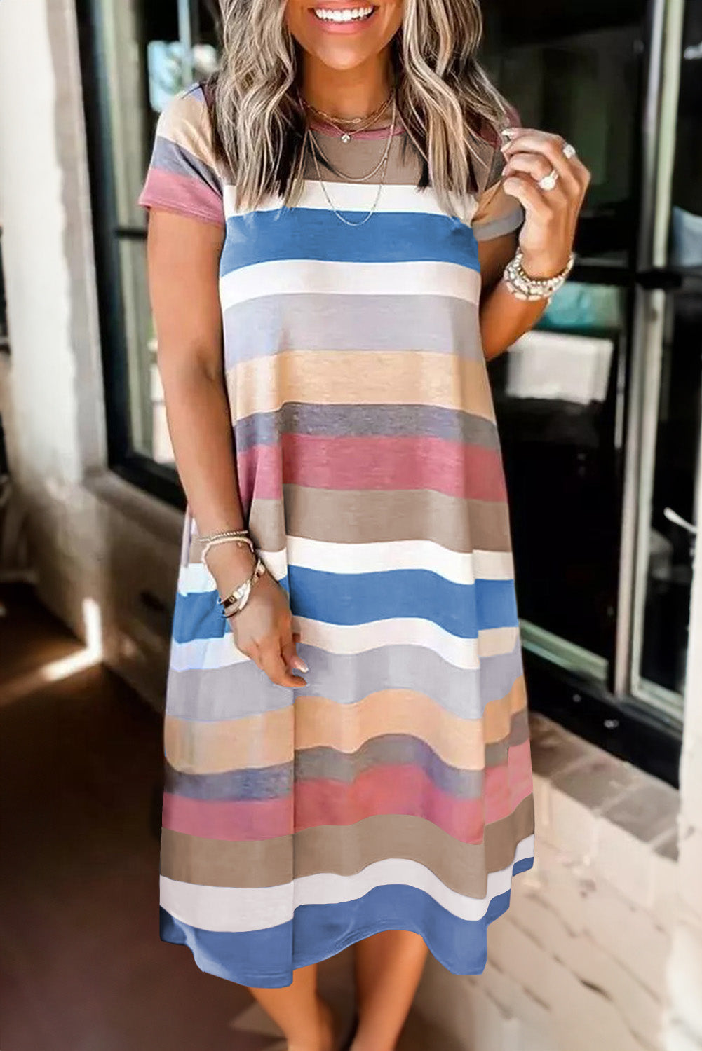 Multicolor Stripe Print Slit Maxi Tank Top Dress