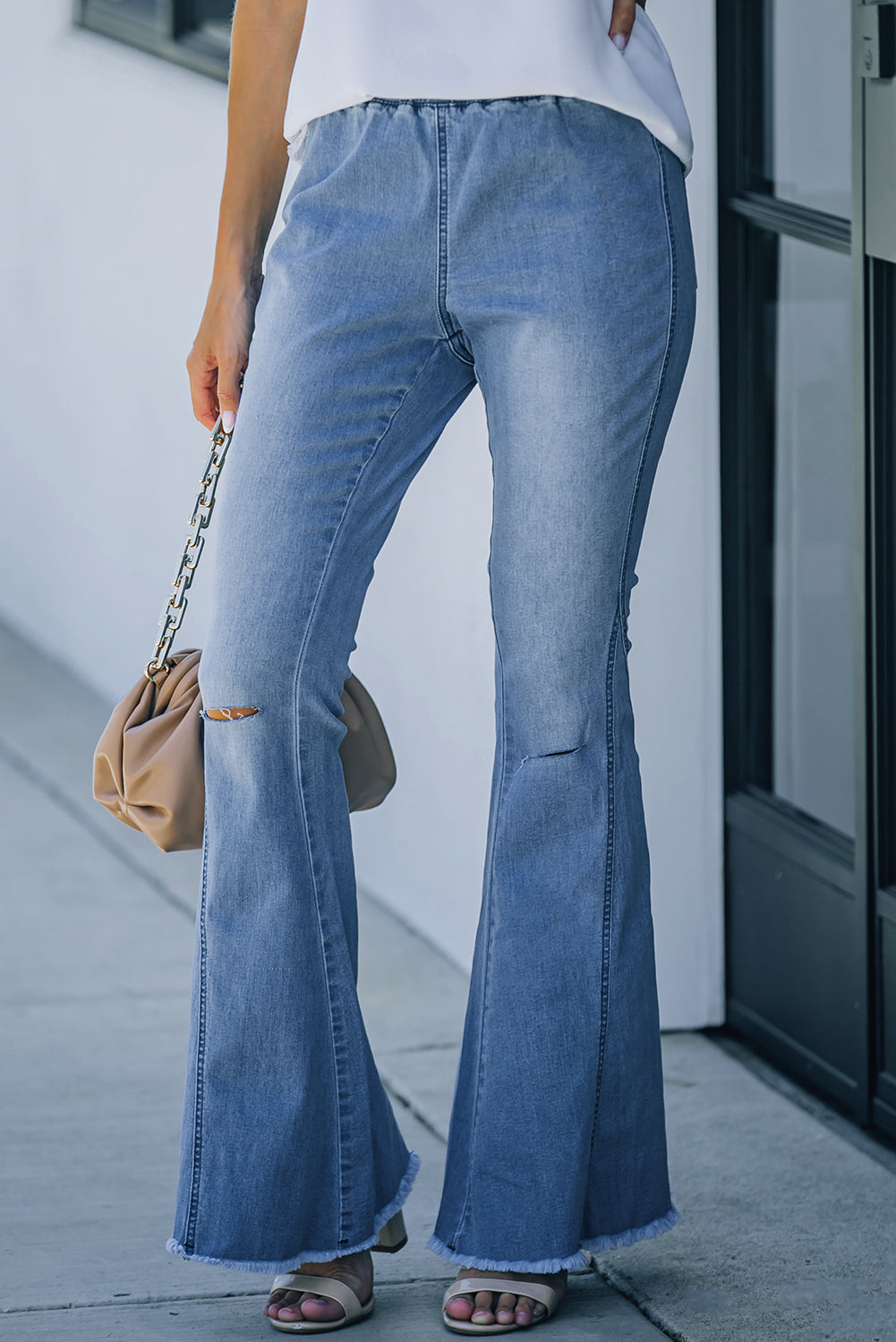 Black Distressed Bell Bottom Denim Pants