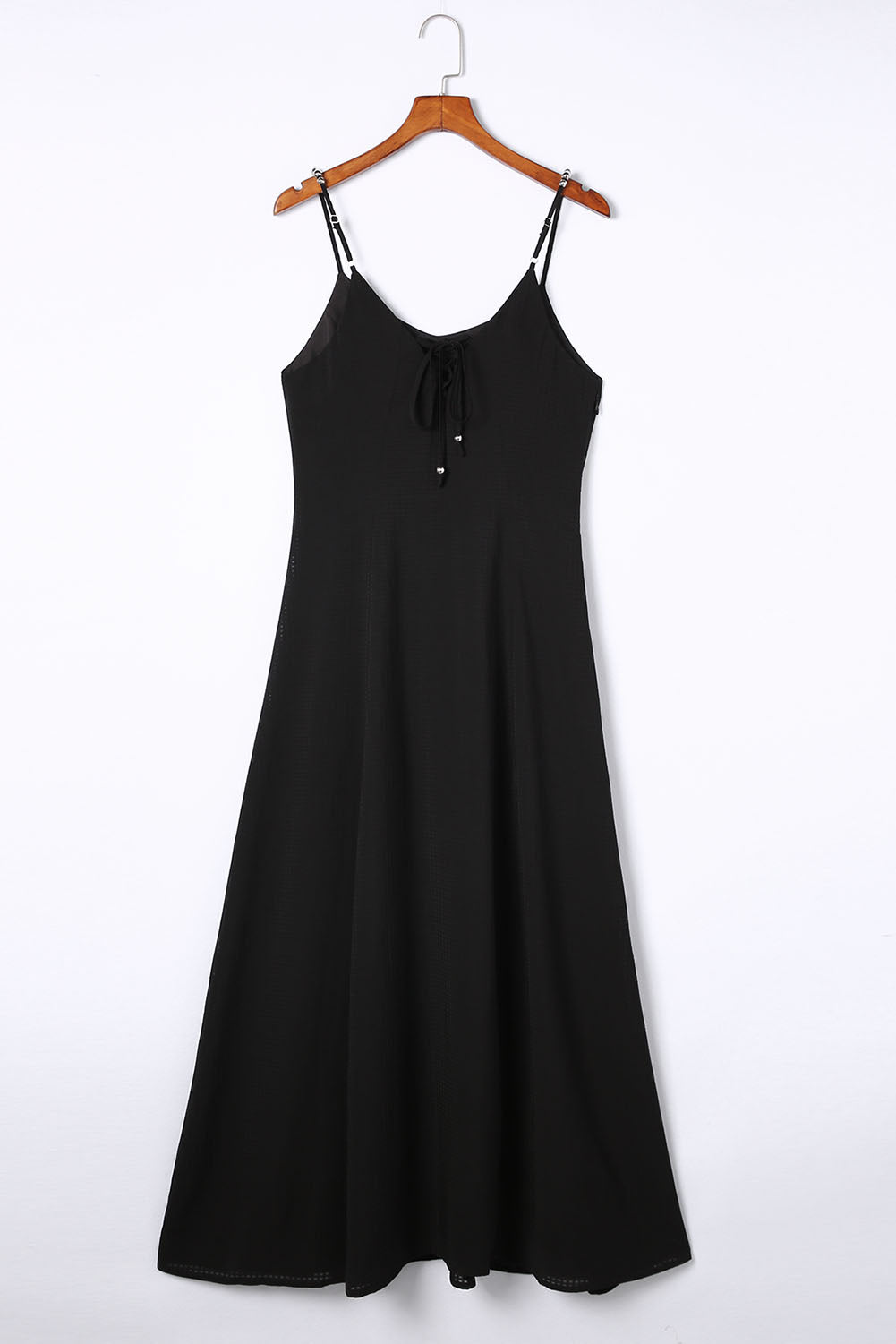 Black Spaghetti Straps Lace up Back Maxi Dress
