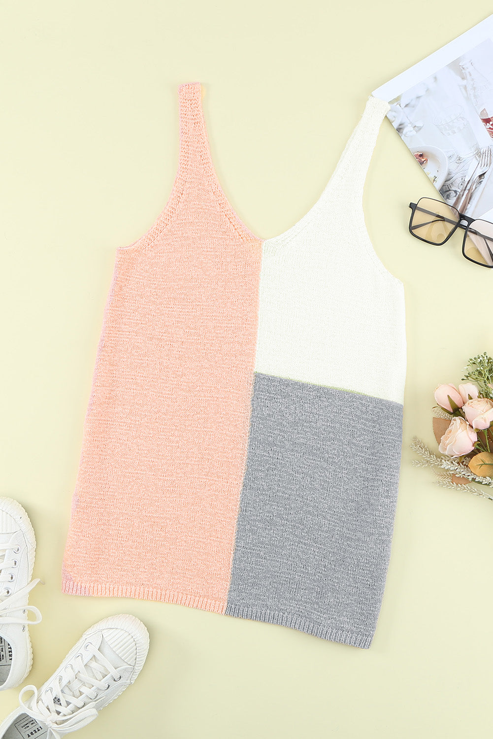 Gray Color Block Knitted Tank Top