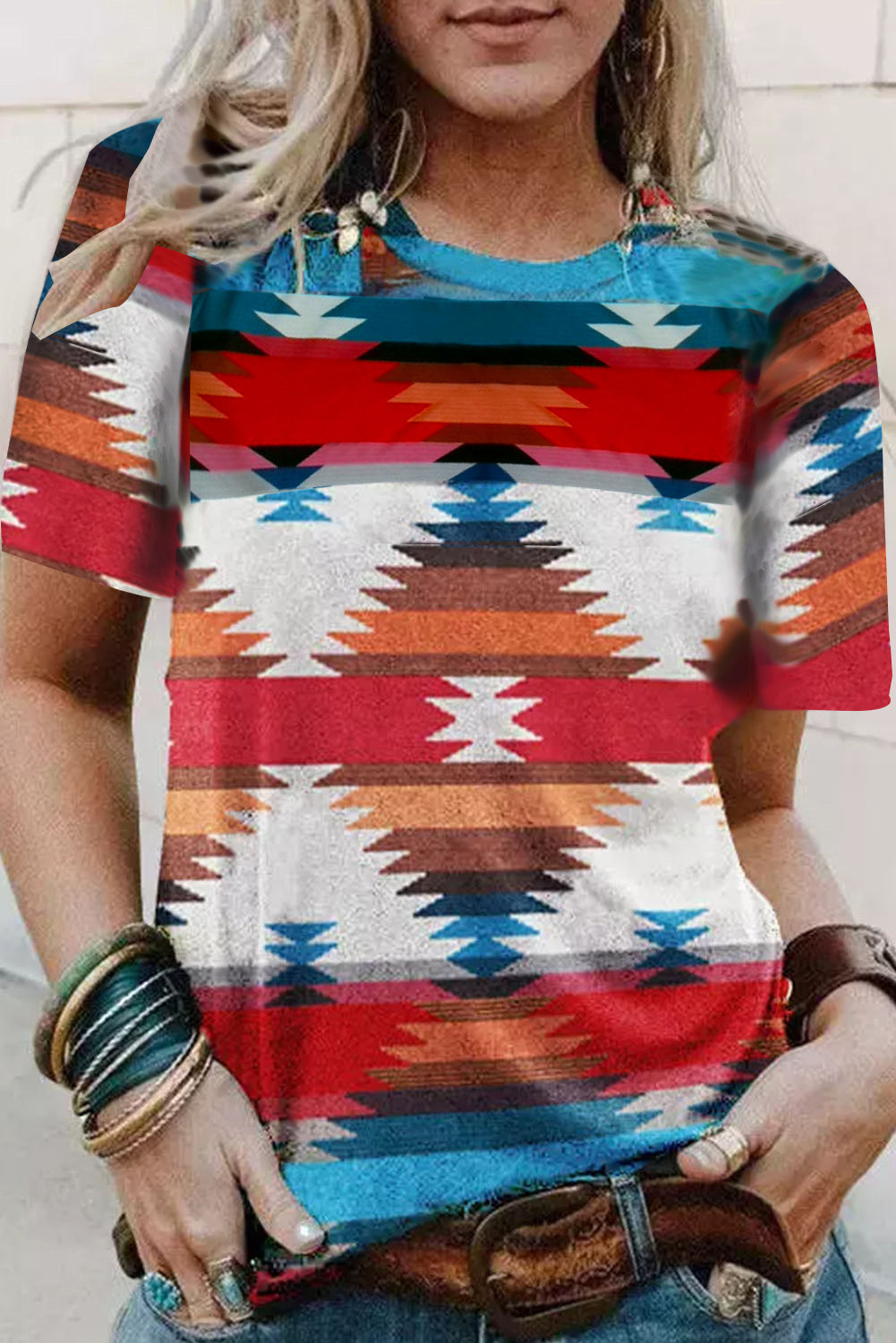 Red Aztec Geometric Print Hollowed Neckline Tank Top