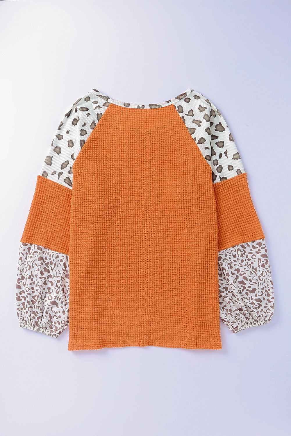 Orange Leopard Colorblock Waffle Knit Top