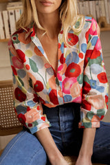 Multicolor Floral Print Bracelet Sleeve Shirt