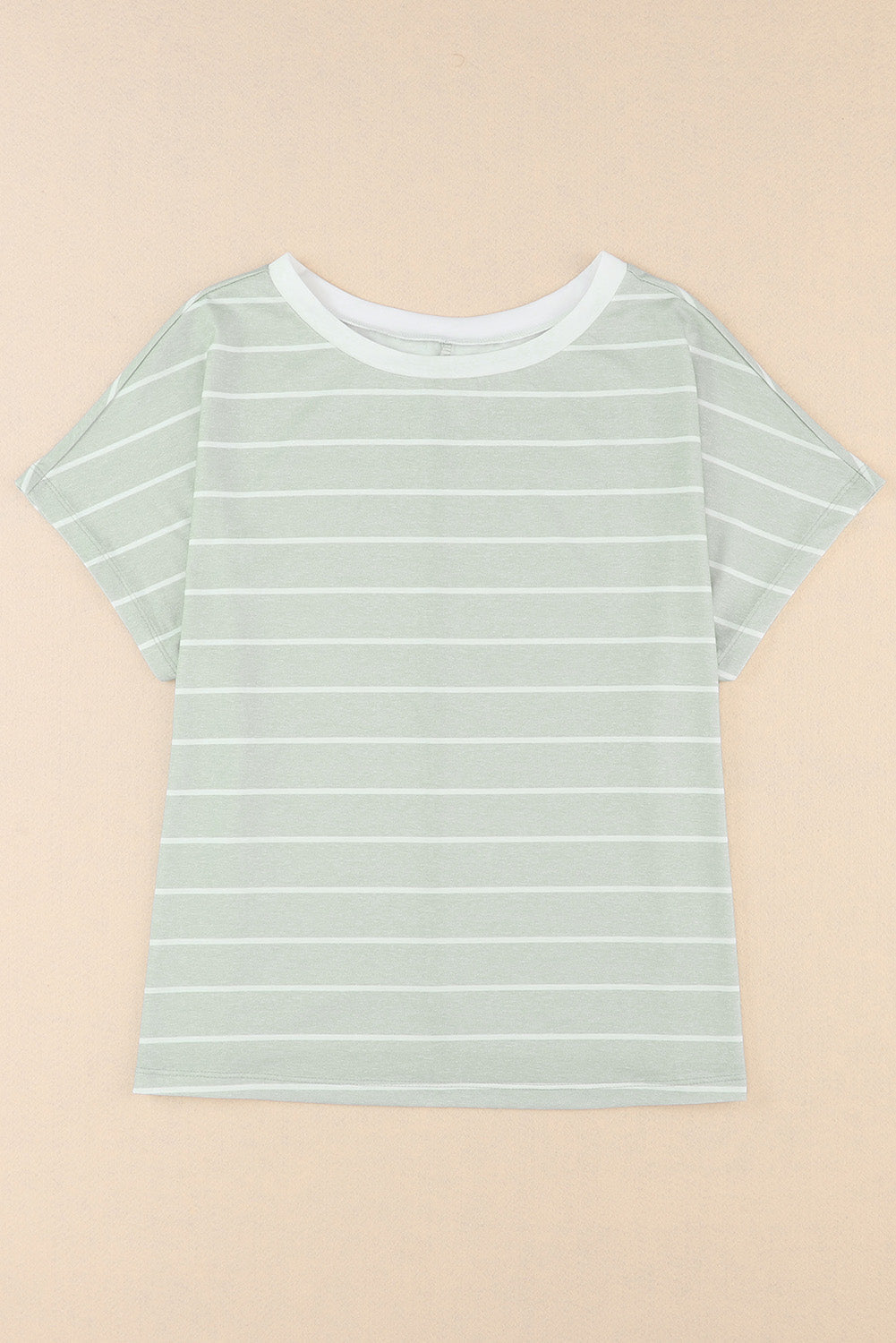 Green Stripe Short Sleeve Round Neck T-Shirt