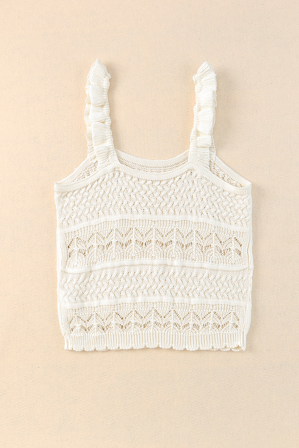 White Ruffle Straps Crochet Knit Tank Top