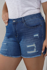 Sky Blue Distressed High Waist Plus Size Denim Shorts