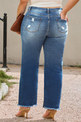 Blue Plus Size Open Knee Distressed Jeans