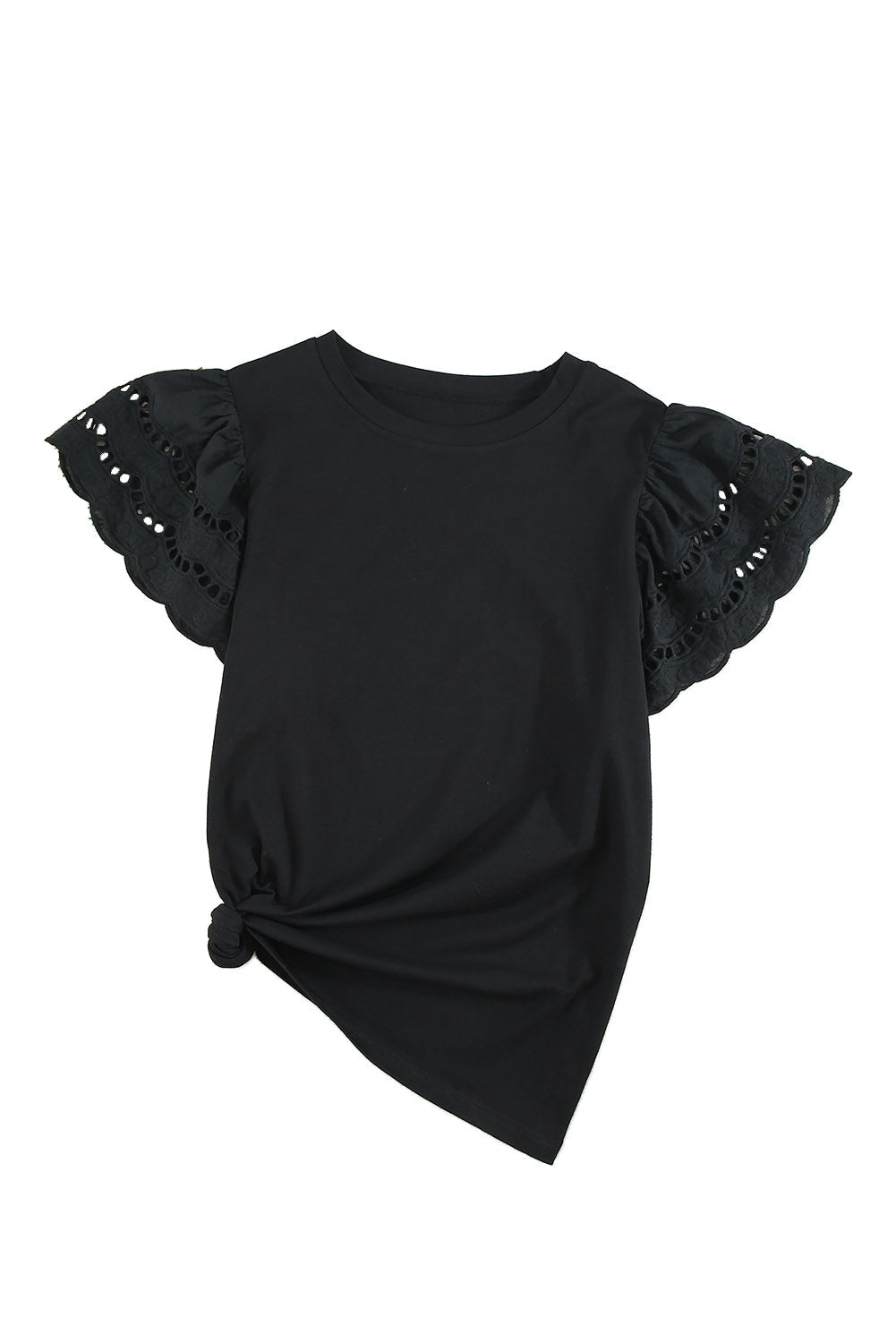 Purple Hollow Out Ruffle Sleeve T-shirt