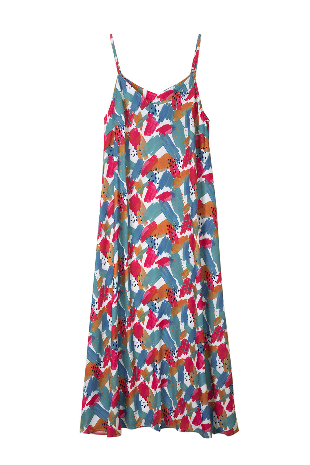 Multicolor Abstract Print Spaghetti Straps Maxi Dress