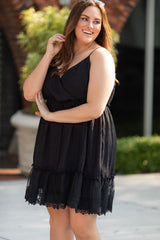 Black Lace Ruffle Hem Plus Size Flared Sundress