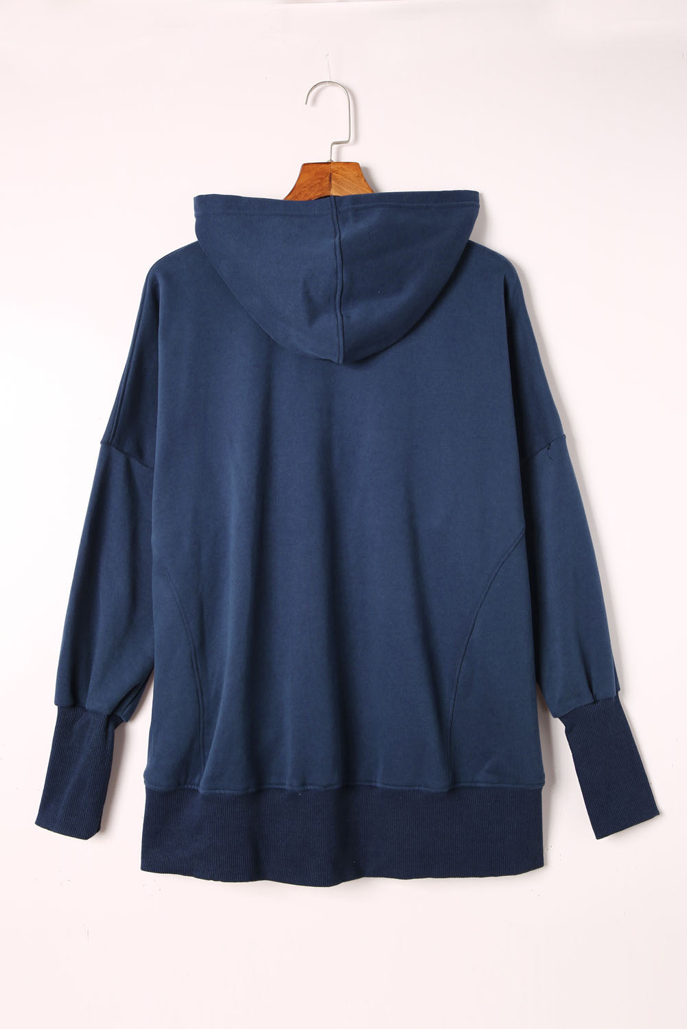 Turquoise Batwing Sleeve Pocketed Henley Hoodie