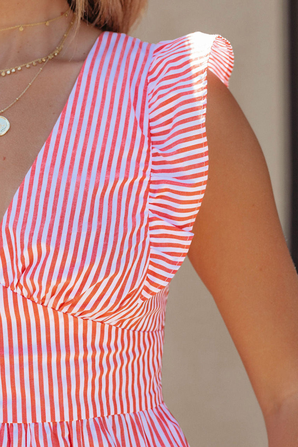 Striped Print Ruffled Bow Knot Peplum Tank Top