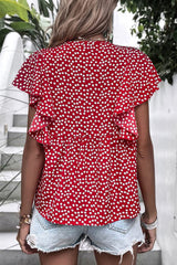 Red Floral Print Ruffle Sleeve Blouse