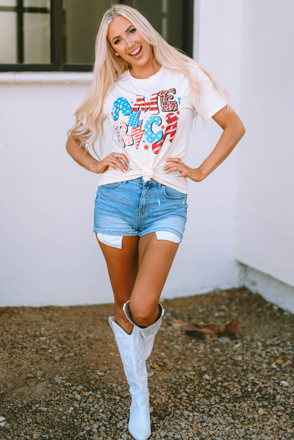 Beige Retro America Graphic T-Shirt