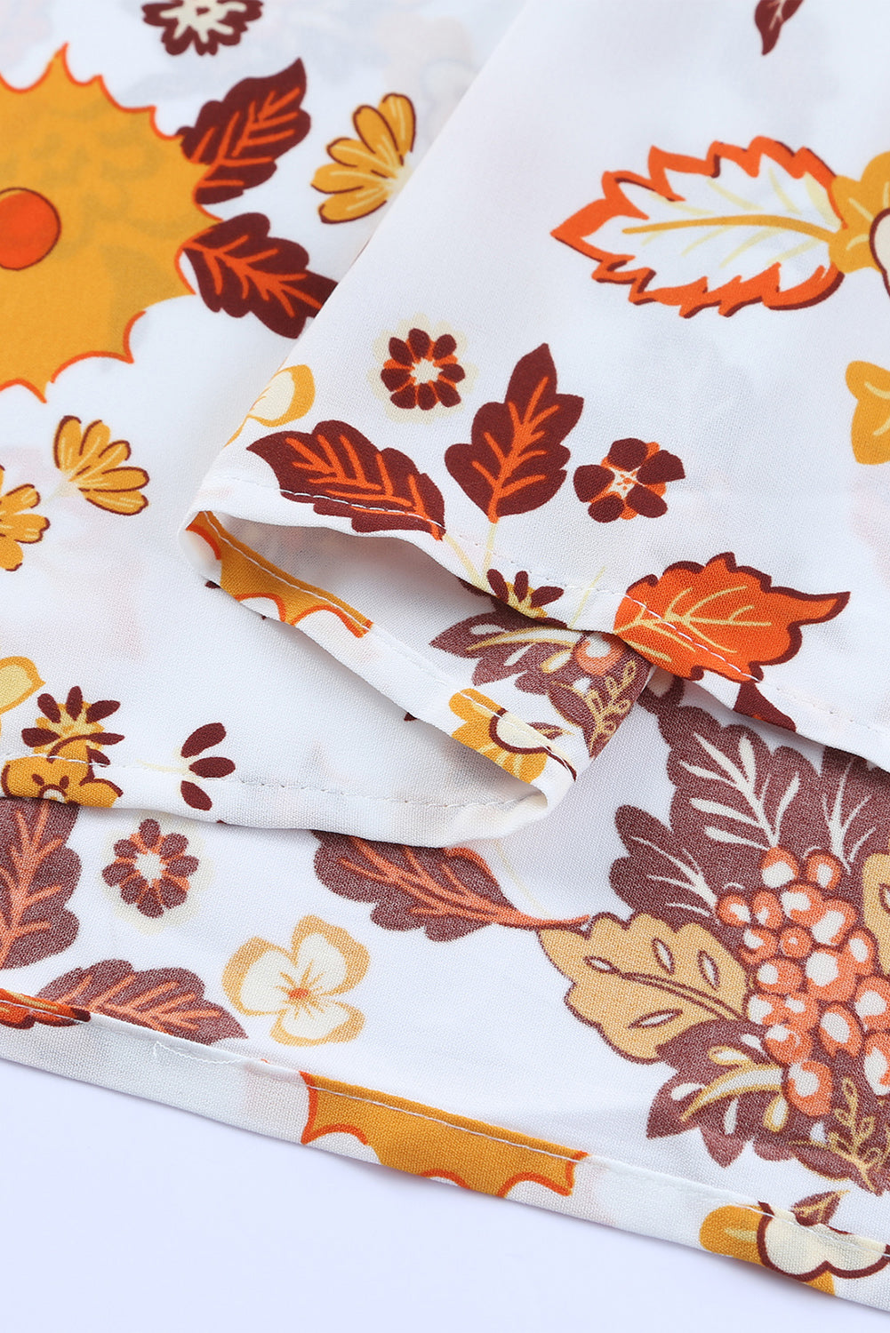 Yellow Leaf Print V Neck Puff Sleeve Maxi Dress