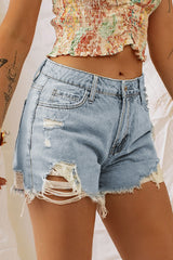 Sky Blue Distressed Light Wash Denim Shorts