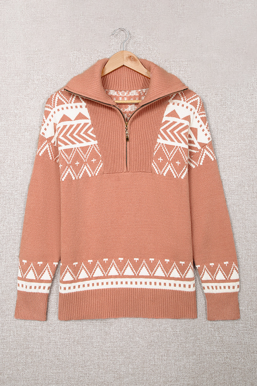 Blue Geometry Knit Quarter Zip Sweater