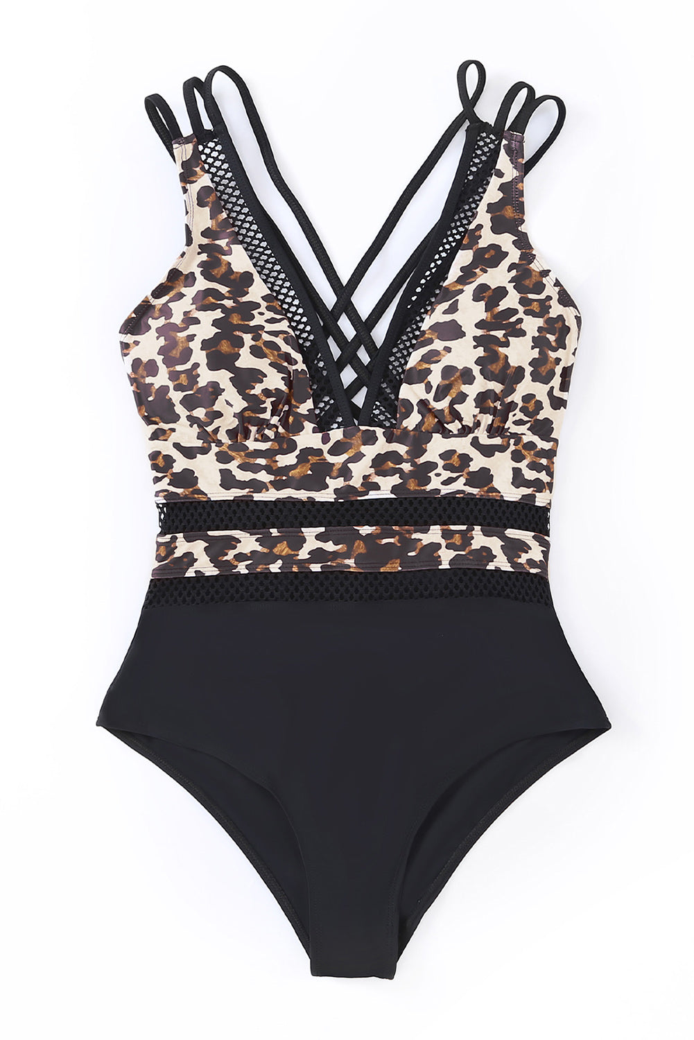 Leopard Splicing Amicgp V Neck Criss Cross One-piece Swimwear